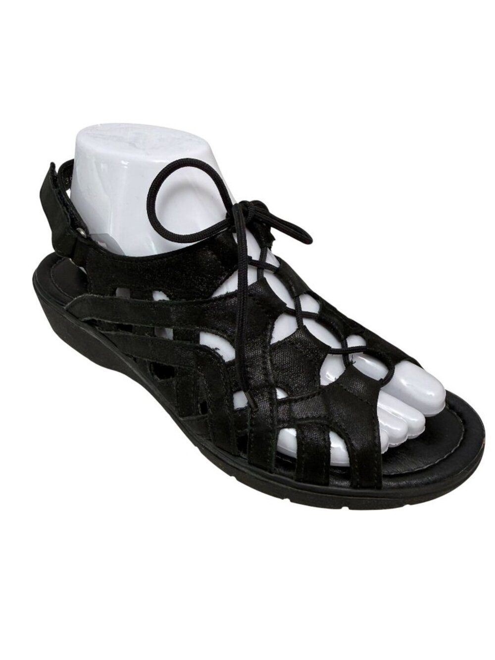 ARA Luftpolster Comfort Shoes 38  (7.5-8) Lace UP Sandals Low Wedge Black